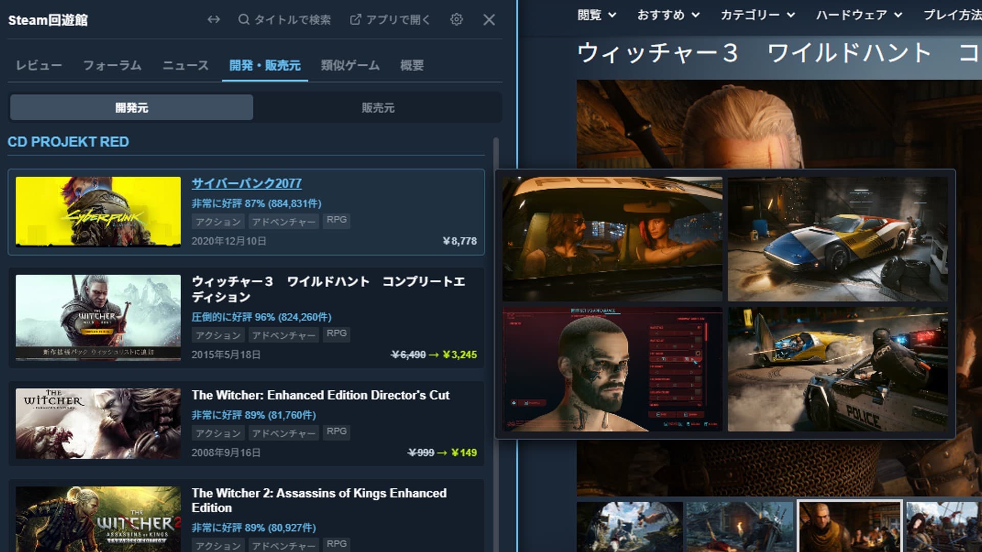 Steam回遊の開発・販売元表示